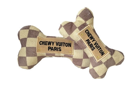 Chewy Vuiton Checker Bone Plush Dog Toy