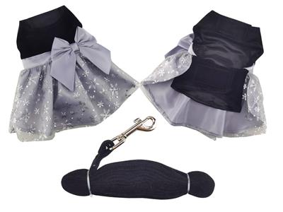 Black Velvet Dog Dress with Gray Snowflake Skirt