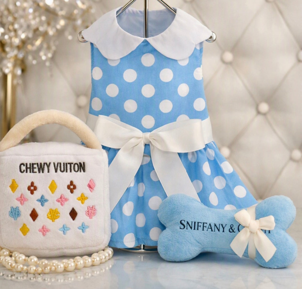 Couture Harness with 2 matching squeaker couture toys