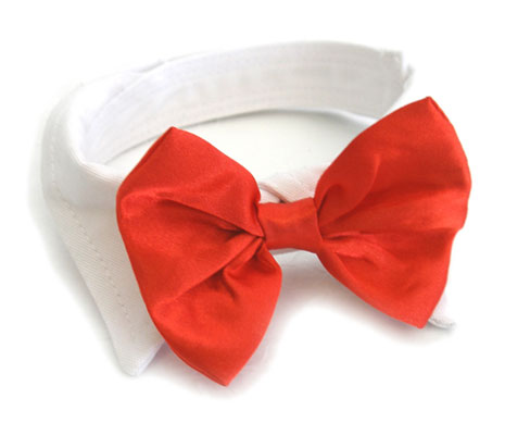 Christmas Red Satin Bowtie w/ White Cotton Collar