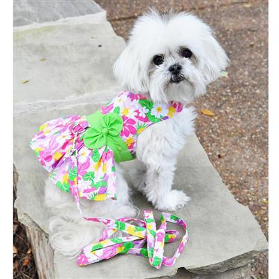 Pink Hawaiian Floral Dress w/ Leash & D-Ring