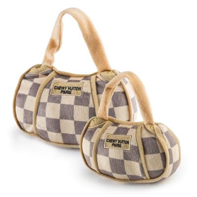 Checker Chewy Vuiton Dog Plush Toy Purse