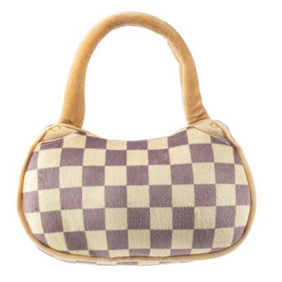 Checker Chewy Vuiton Dog Plush Toy Purse