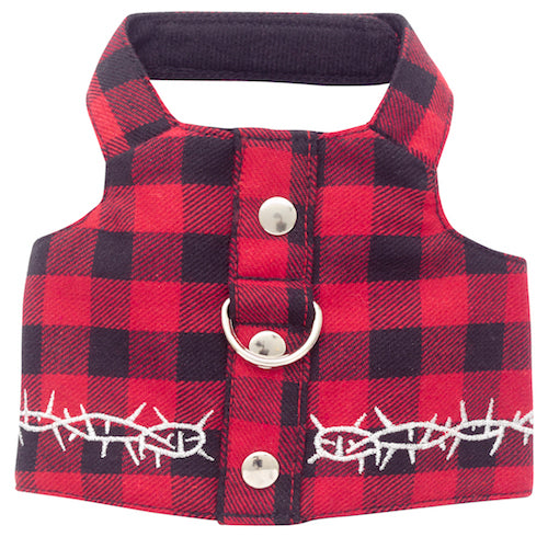 Red Buffalo Plaid Dog Biker Vest, Punk Dog, Biker Dog