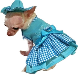 LOVE Teale and White Gingham Dog Dress, 4 Piece Set