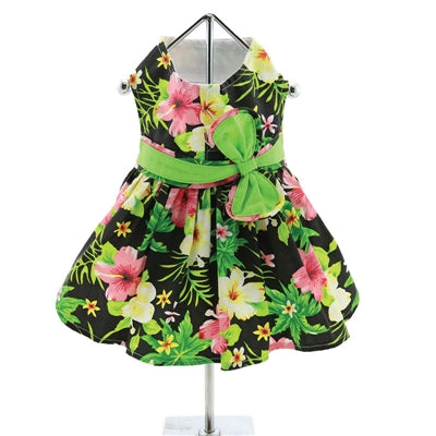 Twilight Black Hawaiian Hibiscus Dress w/ Leash & D-Ring