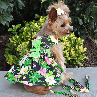 Twilight Black Hawaiian Hibiscus Dress w/ Leash & D-Ring